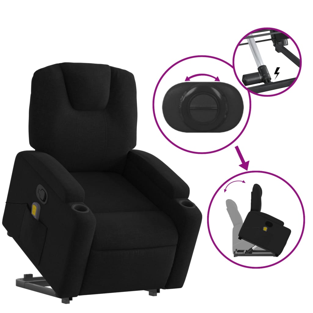 Stand up Massage Recliner Chair Black Fabric