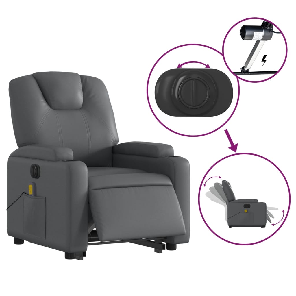 Electric Stand up Massage Recliner Chair Grey Faux Leather