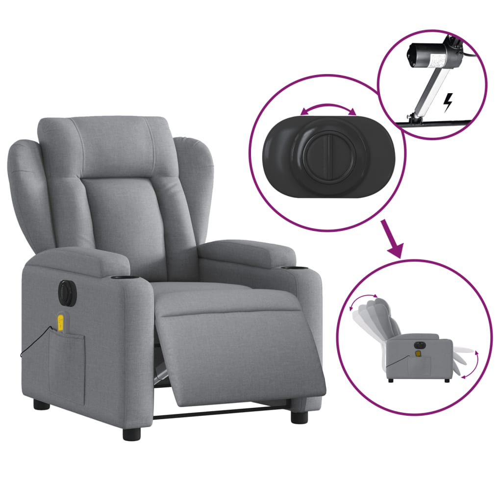 Electric Massage Recliner Chair Light Grey Fabric