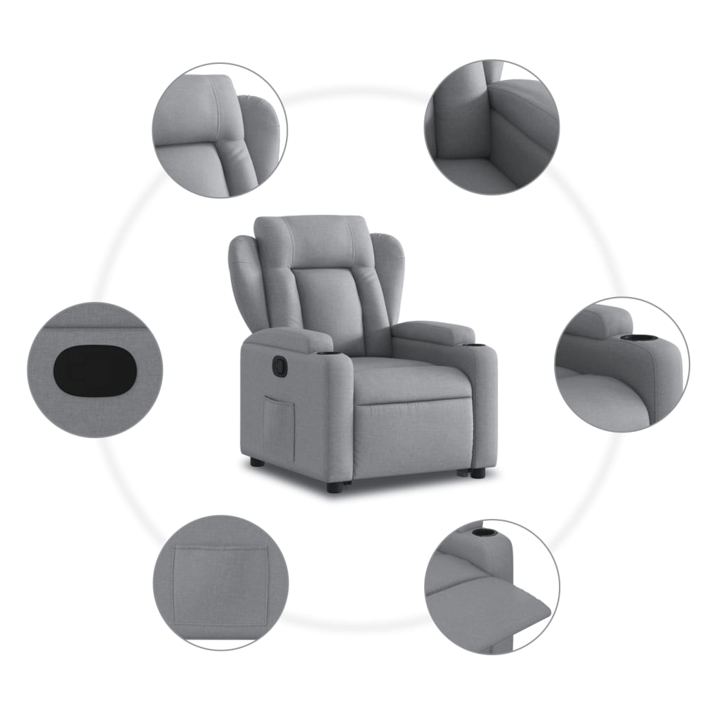 Stand up Recliner Chair Light Grey Fabric