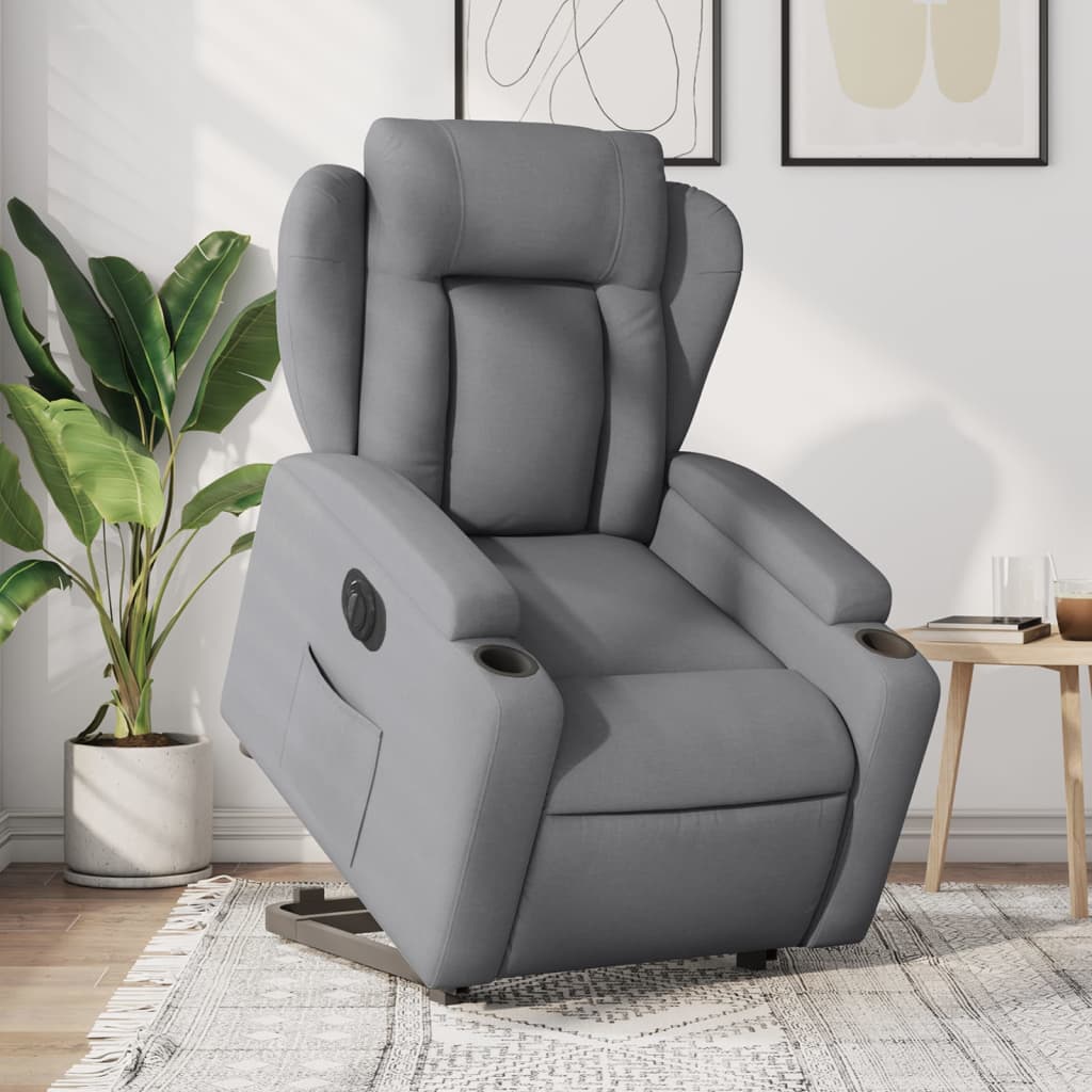 Electric Stand up Recliner Chair Light Grey Fabric