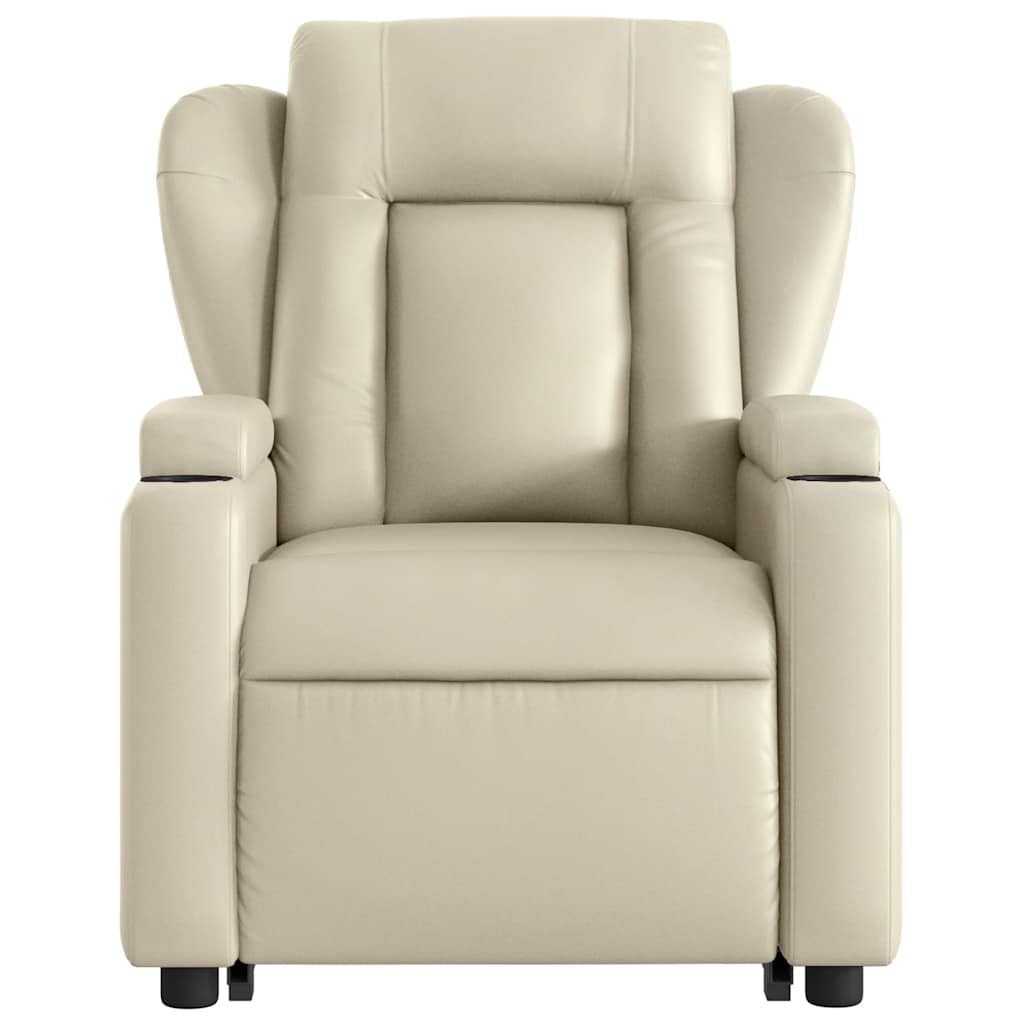 Electric Stand up Massage Recliner Chair Cream Faux Leather