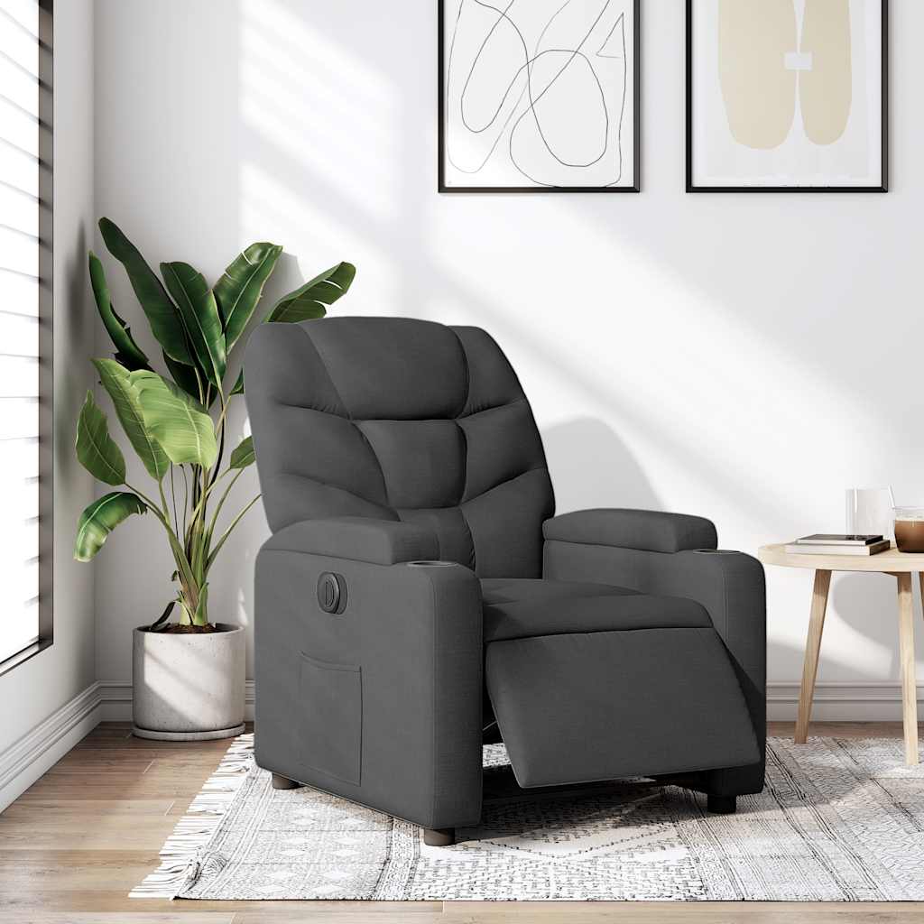 Electric Recliner Chair Dark Grey Fabric