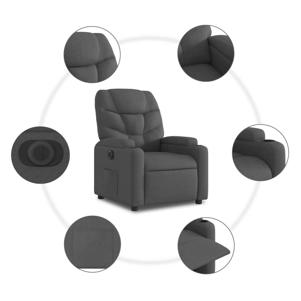 Electric Recliner Chair Dark Grey Fabric