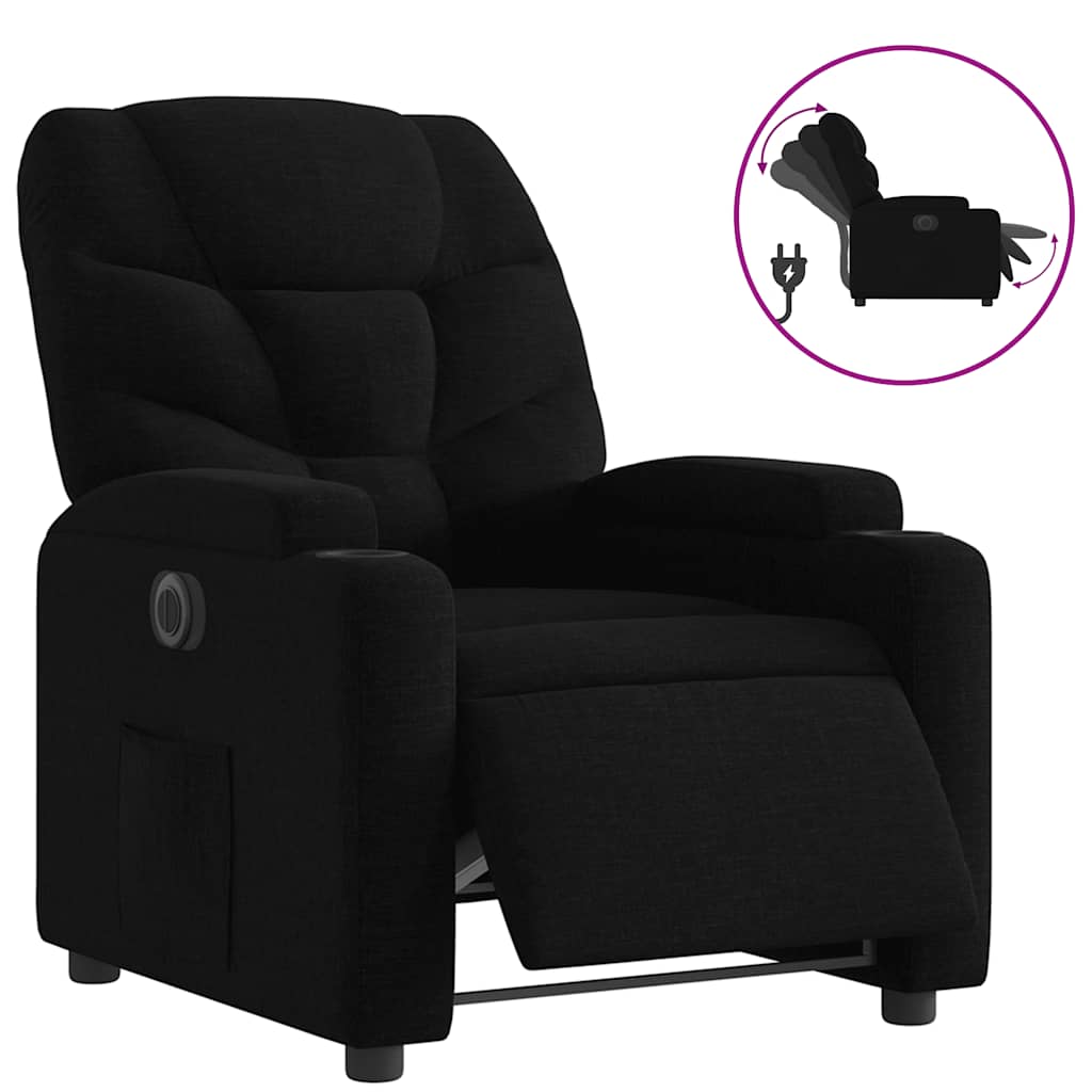 Electric Recliner Chair Black Fabric