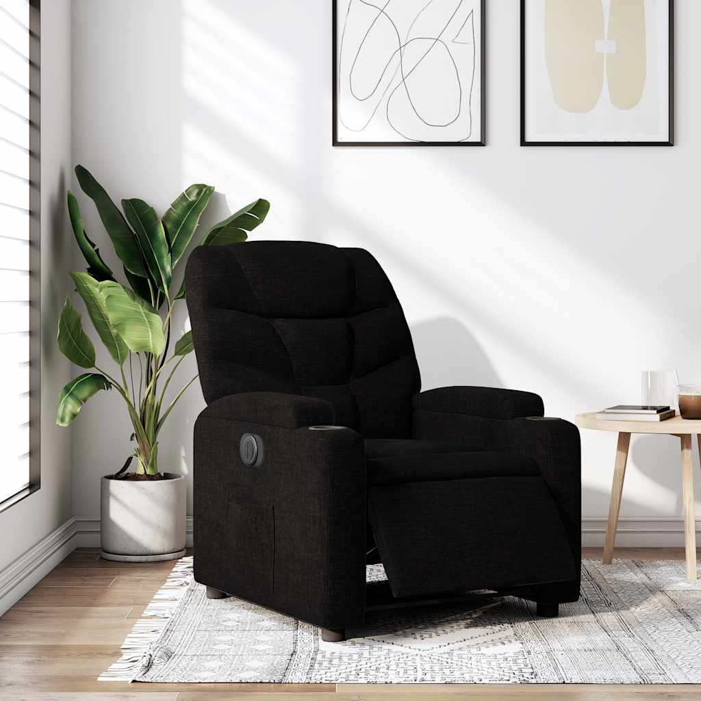 Electric Recliner Chair Black Fabric