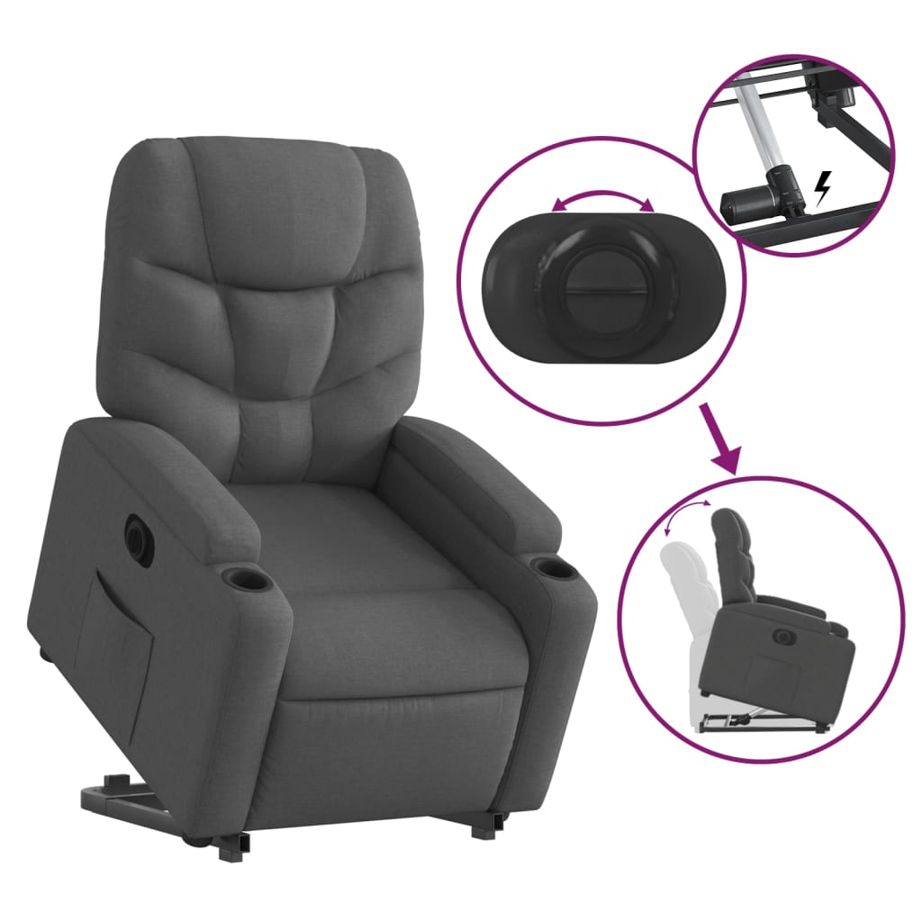 Electric Stand up Recliner Chair Dark Grey Fabric