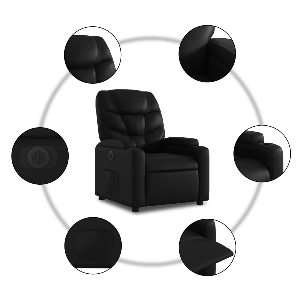 Electric Recliner Chair Black Faux Leather