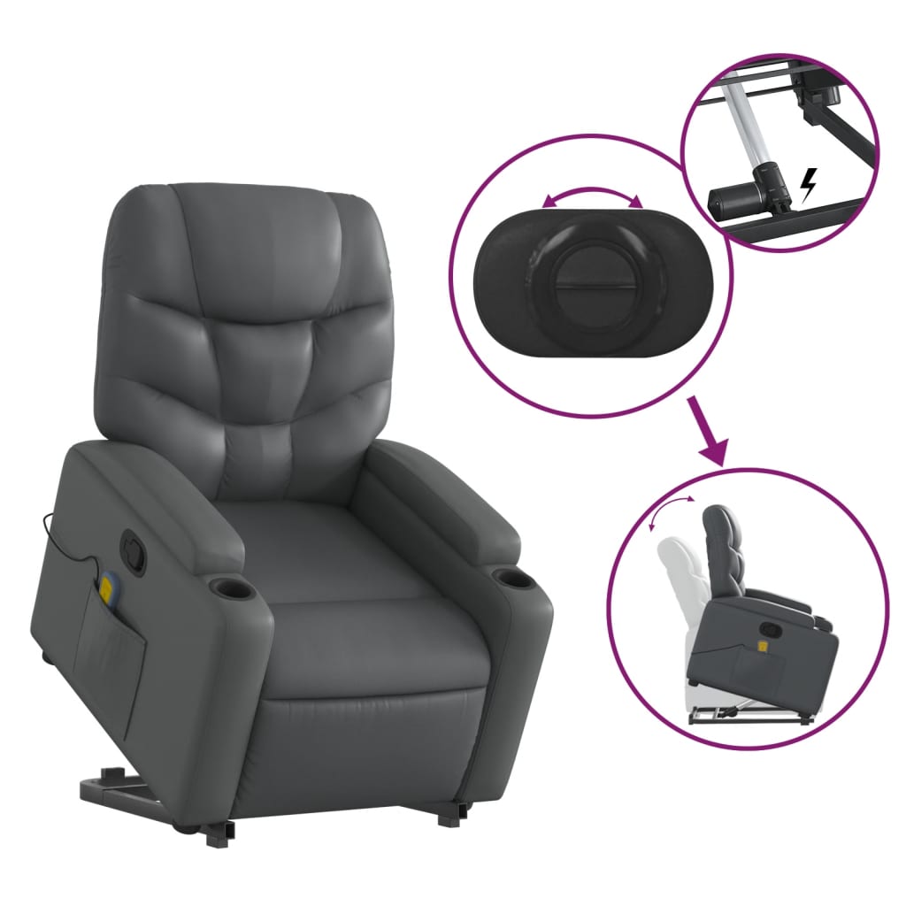 Stand up Massage Recliner Chair Grey Faux Leather