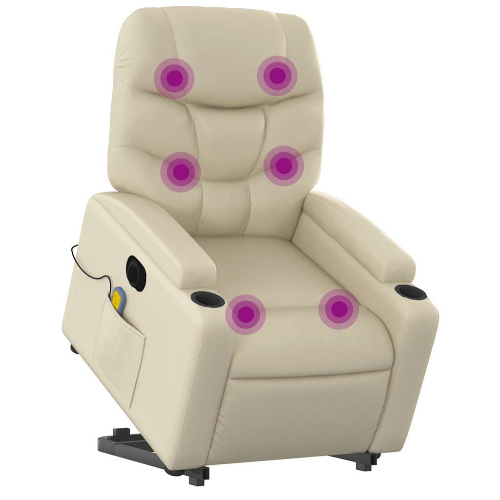 Electric Stand up Massage Recliner Chair Cream Faux Leather