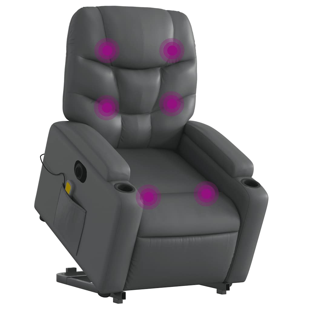Electric Stand up Massage Recliner Chair Grey Faux Leather