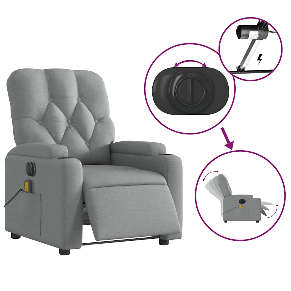 Electric Massage Recliner Chair Light Grey Fabric