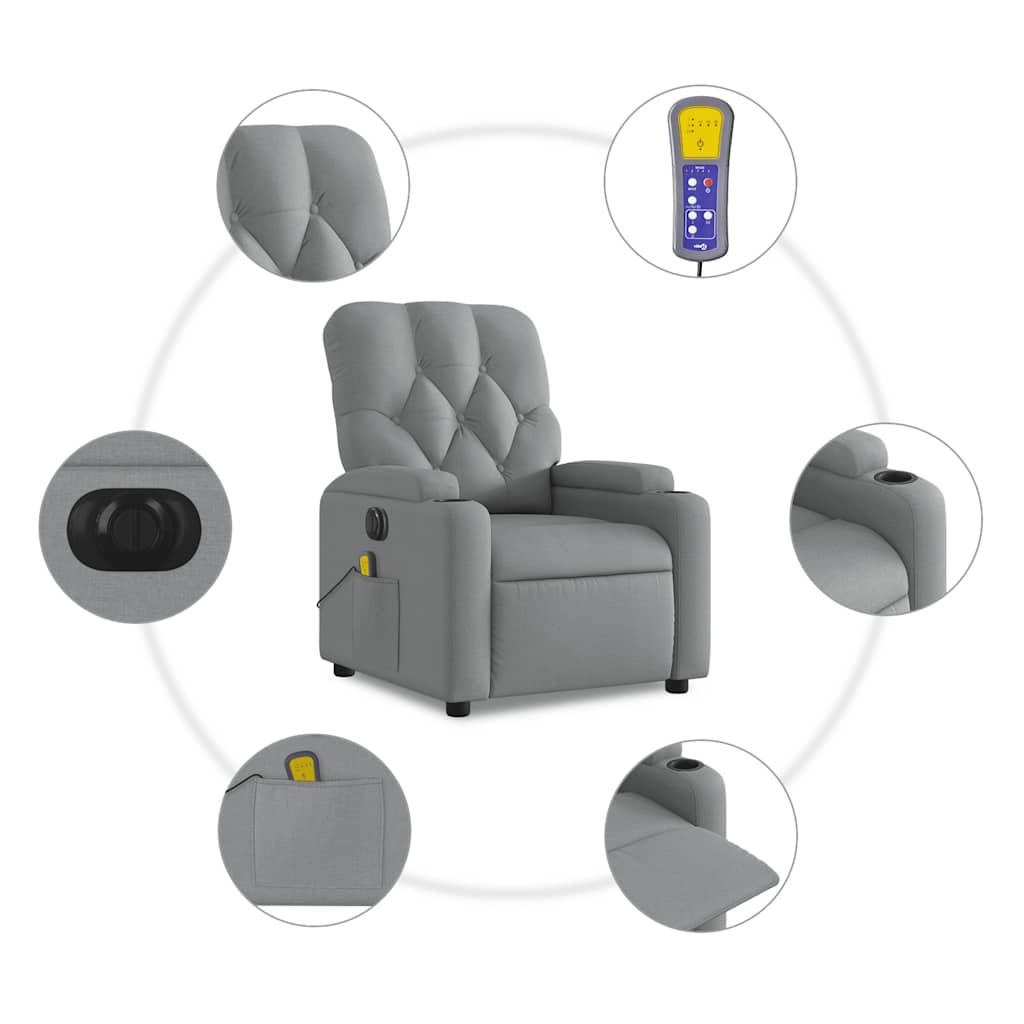 Electric Massage Recliner Chair Light Grey Fabric