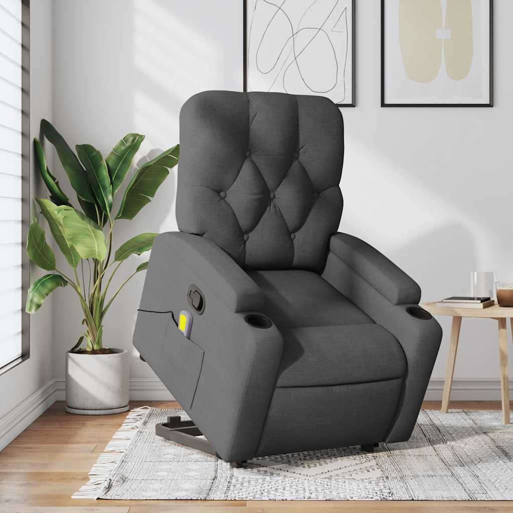 Stand up Massage Recliner Chair Dark Grey Fabric