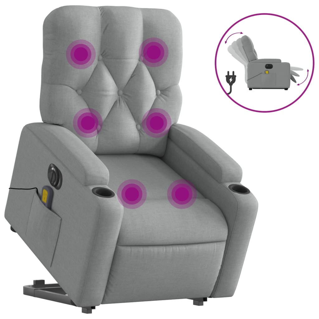Electric Stand up Massage Recliner Chair Light Grey Fabric