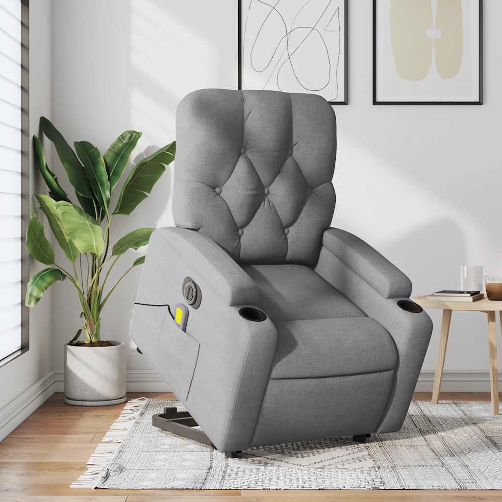 Electric Stand up Massage Recliner Chair Light Grey Fabric