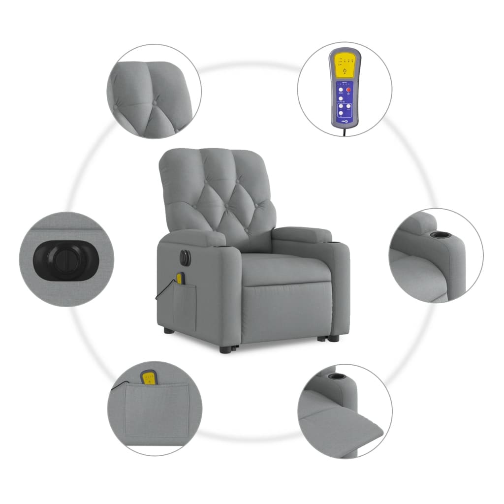 Electric Stand up Massage Recliner Chair Light Grey Fabric