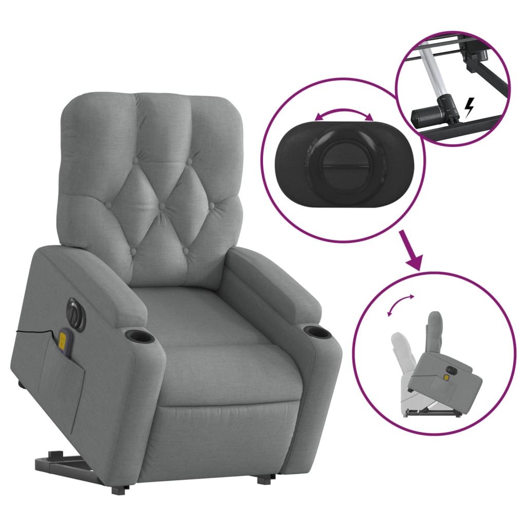 Electric Stand up Massage Recliner Chair Light Grey Fabric