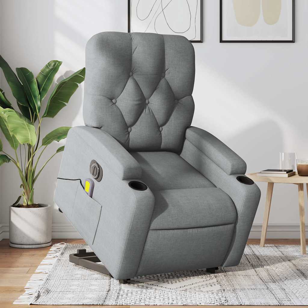 Electric Stand up Massage Recliner Chair Light Grey Fabric