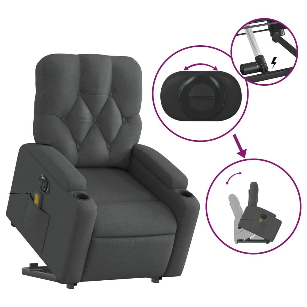 Electric Stand up Massage Recliner Chair Dark Grey Fabric