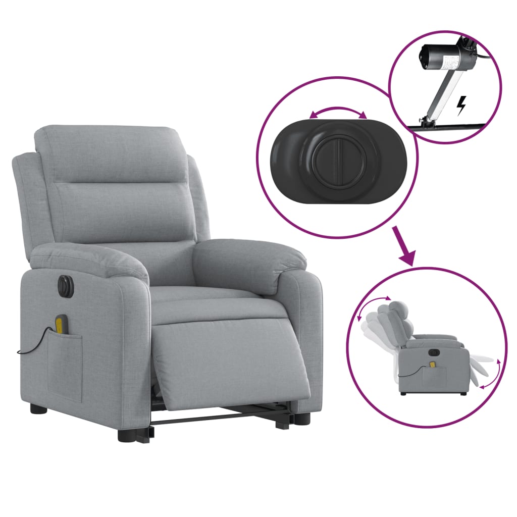 Electric Stand up Massage Recliner Chair Light Grey Fabric