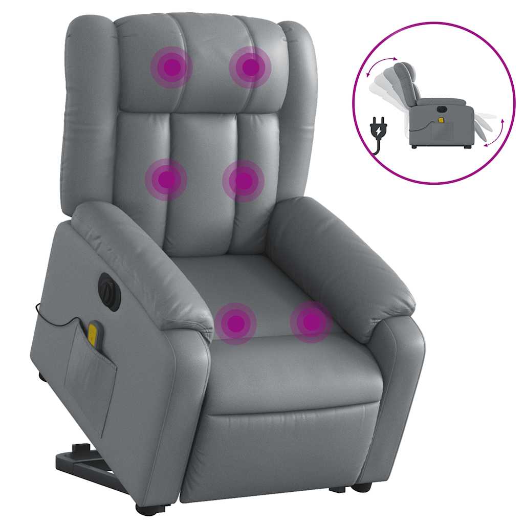 Electric Stand up Massage Recliner Chair Grey Faux Leather