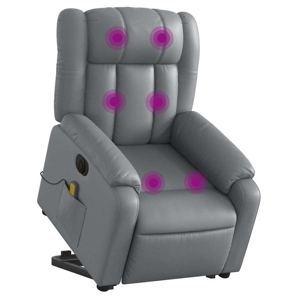Electric Stand up Massage Recliner Chair Grey Faux Leather