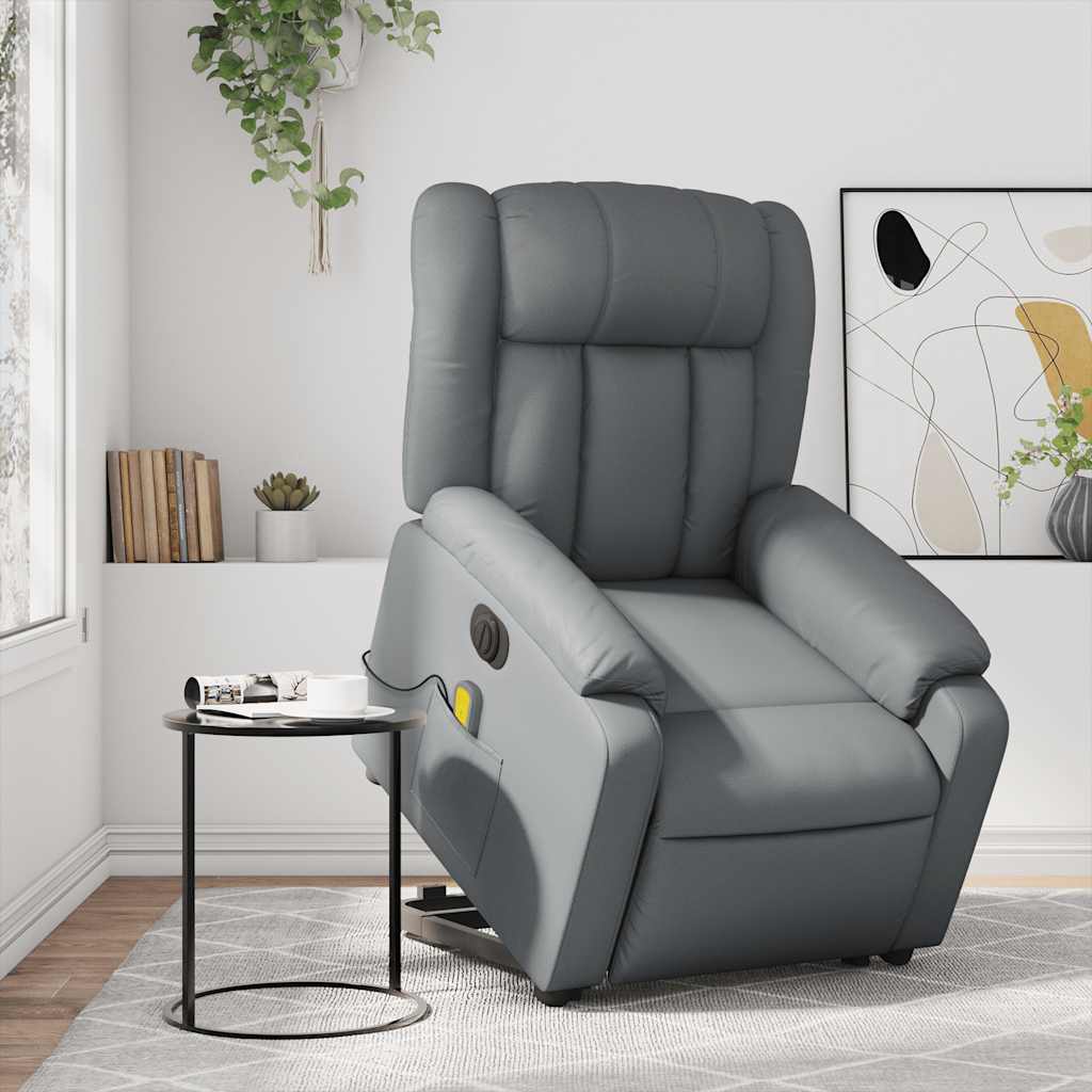 Electric Stand up Massage Recliner Chair Grey Faux Leather