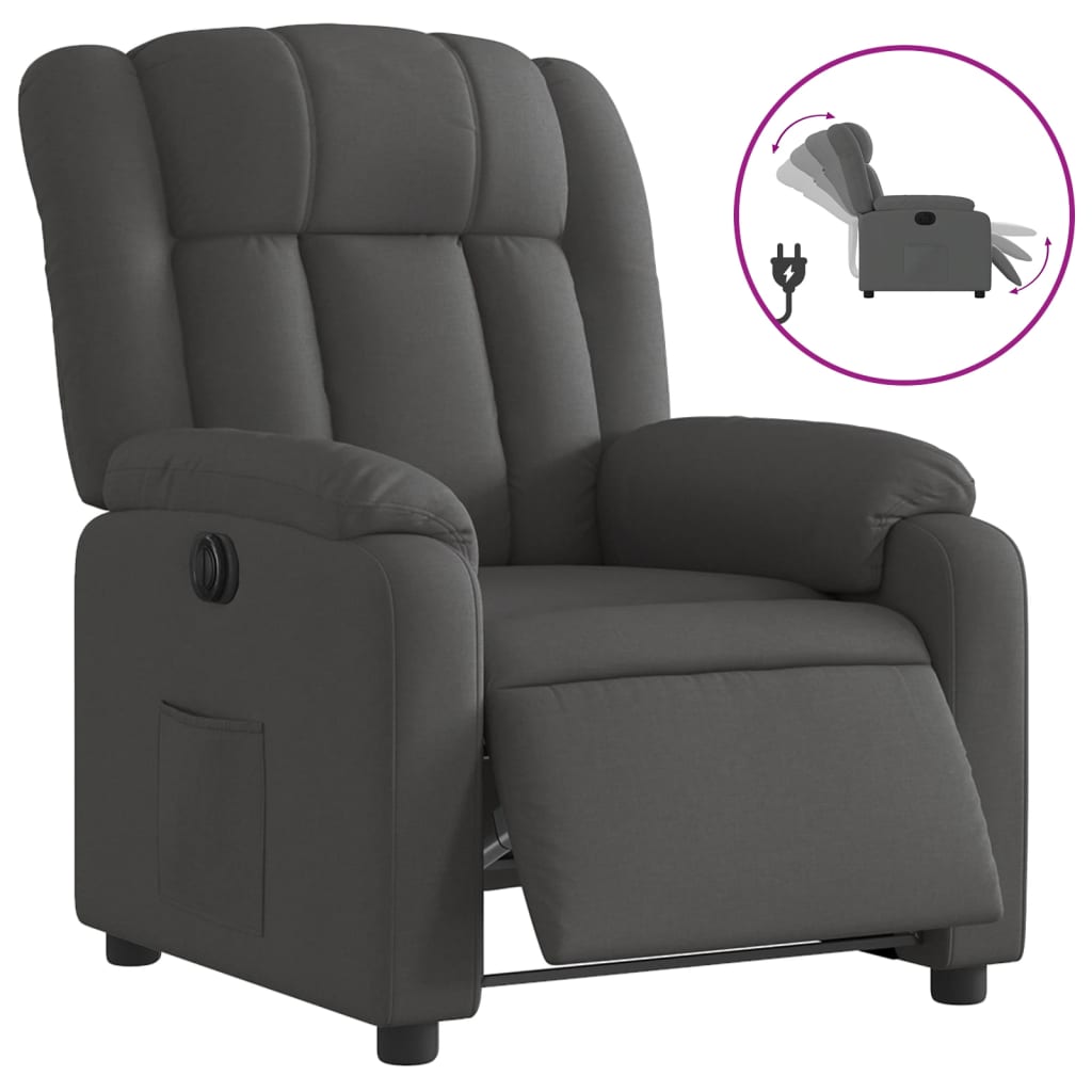 Electric Recliner Chair Dark Grey Fabric