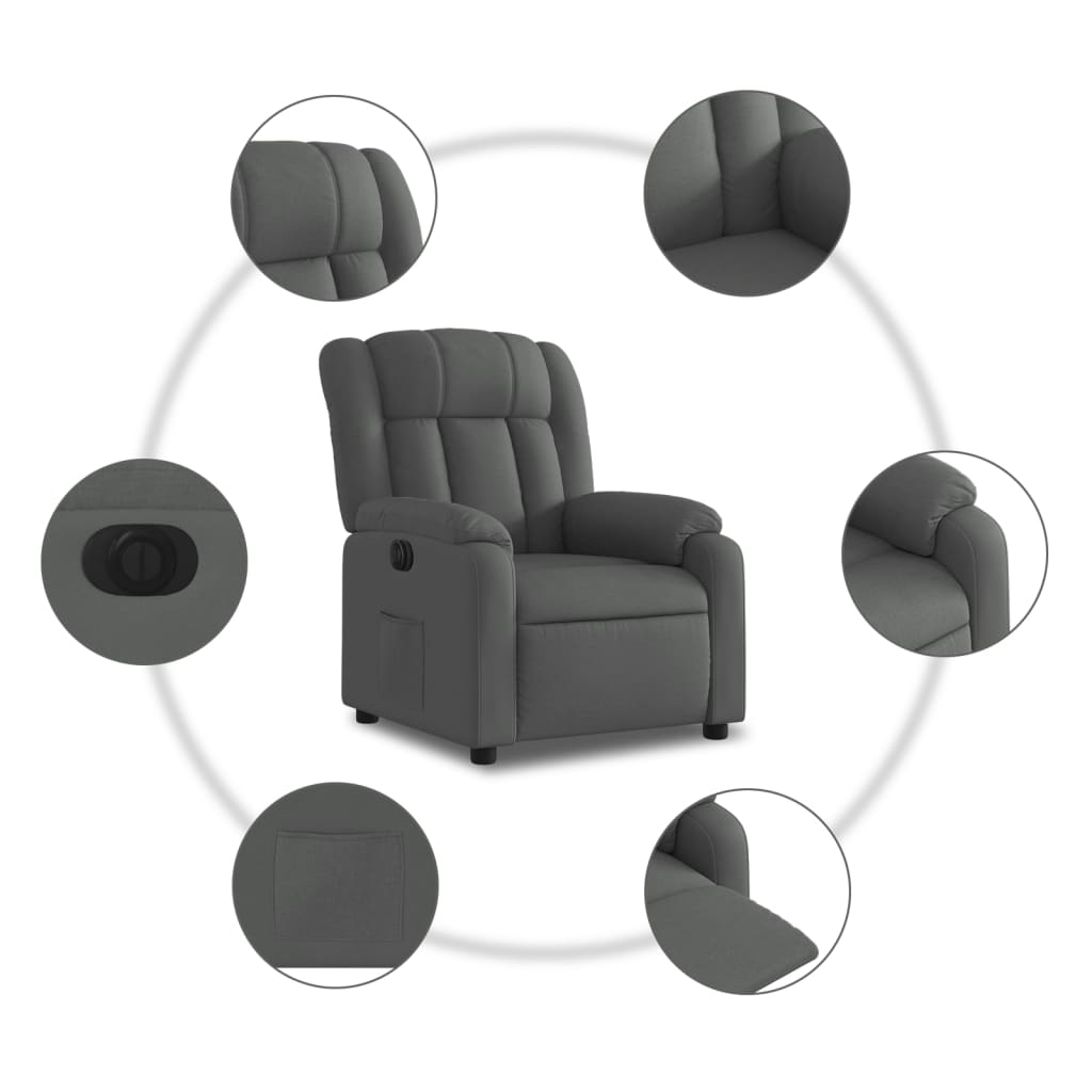 Electric Recliner Chair Dark Grey Fabric
