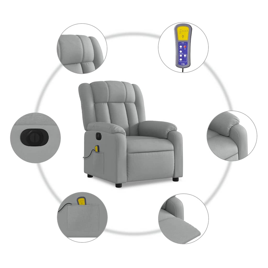 Electric Massage Recliner Chair Light Grey Fabric