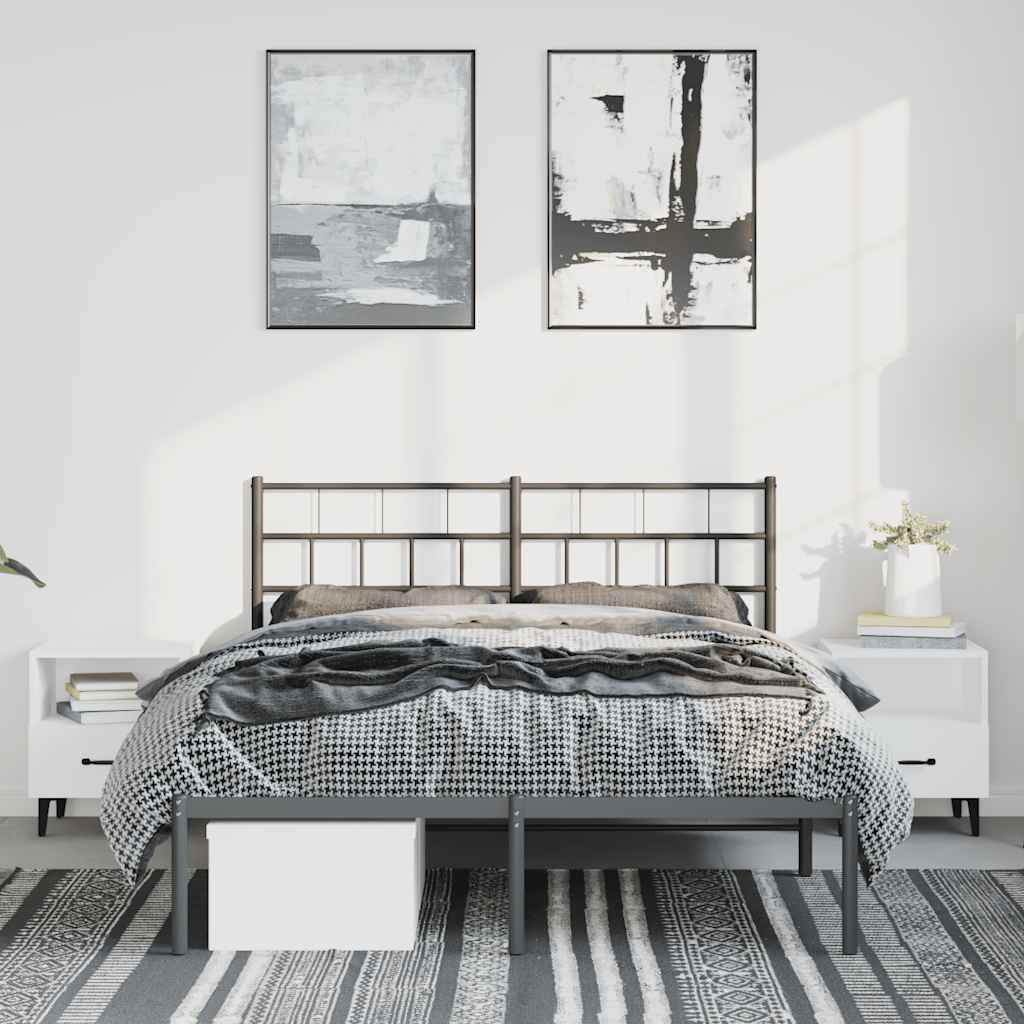 Metal Bed Frame without Mattress with Headboard Black 135x190 cm
