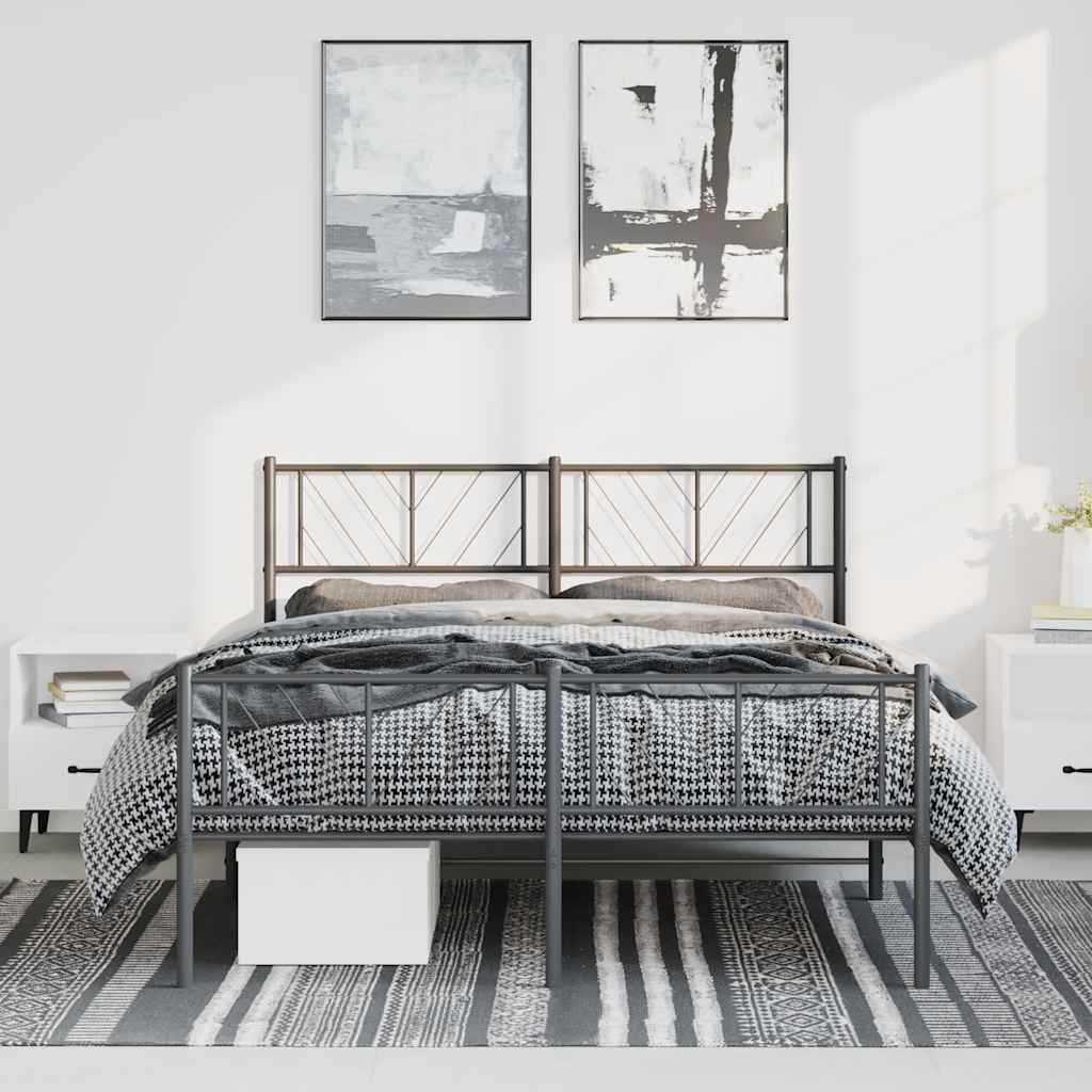 Metal Bed Frame without Mattress with Footboard Black 135x190 cm