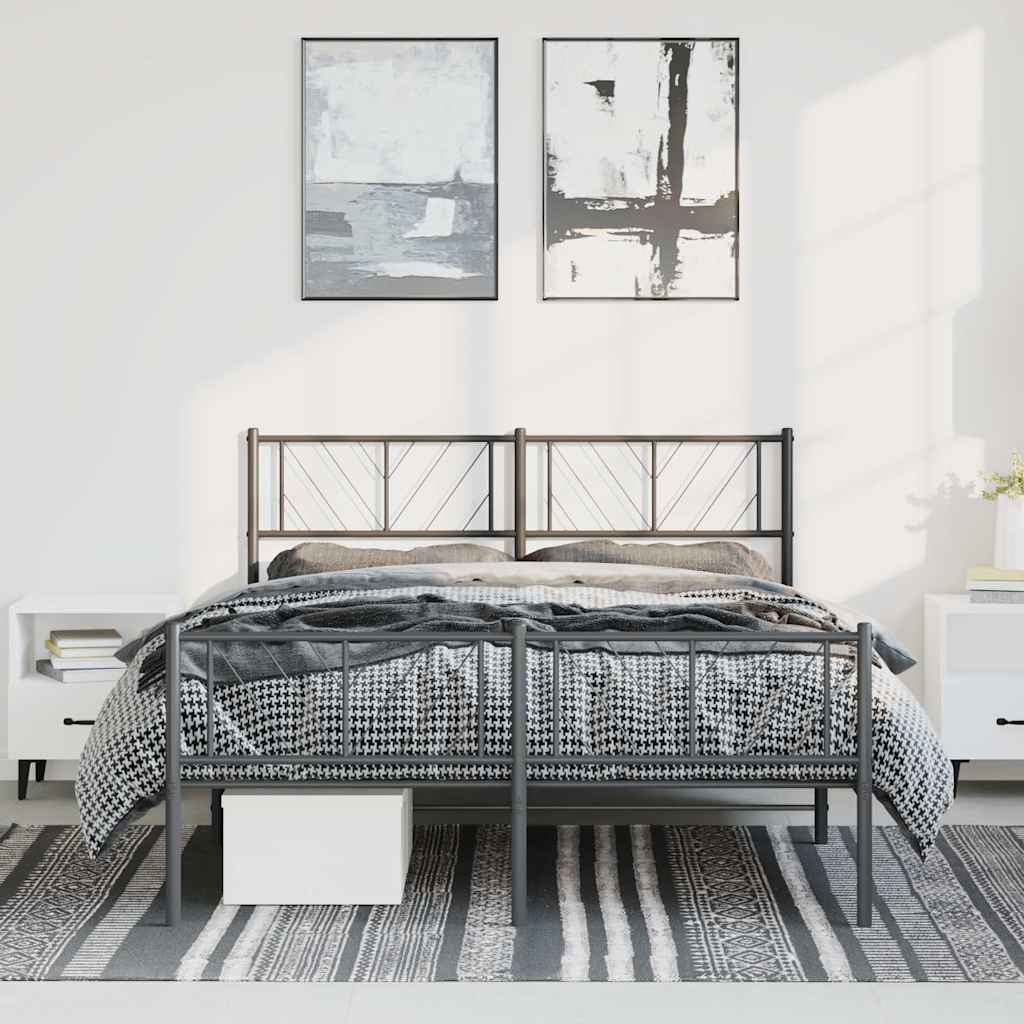 Metal Bed Frame without Mattress with Footboard Black 150x200 cm