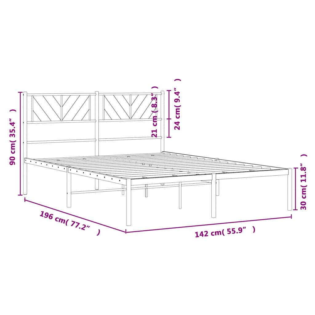 Metal Bed Frame without Mattress with Headboard White 135x190 cm