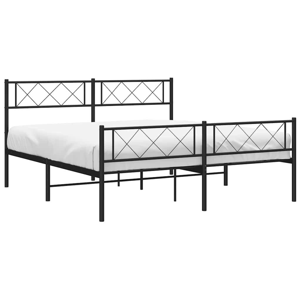 Metal Bed Frame without Mattress with Footboard Black 150x200 cm