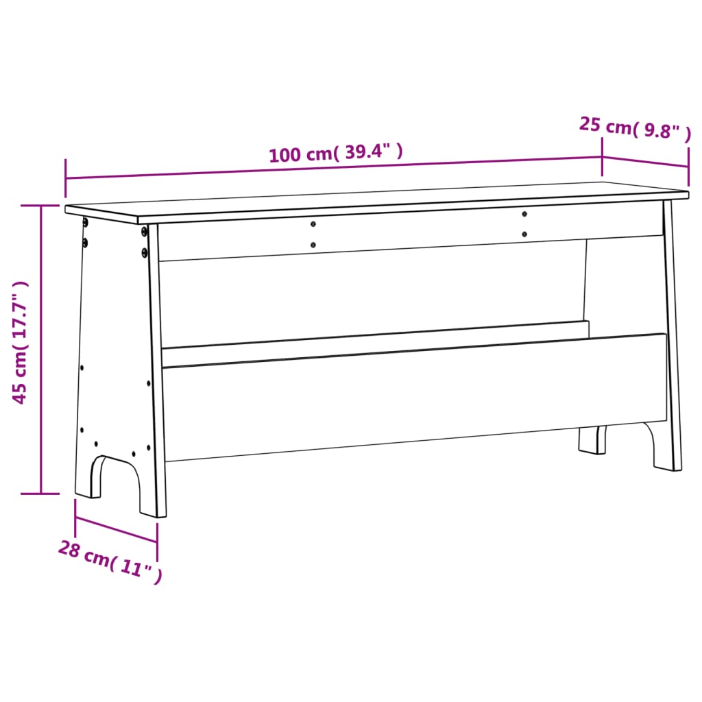 Hall Bench 100x28x45 cm Solid Wood Pine