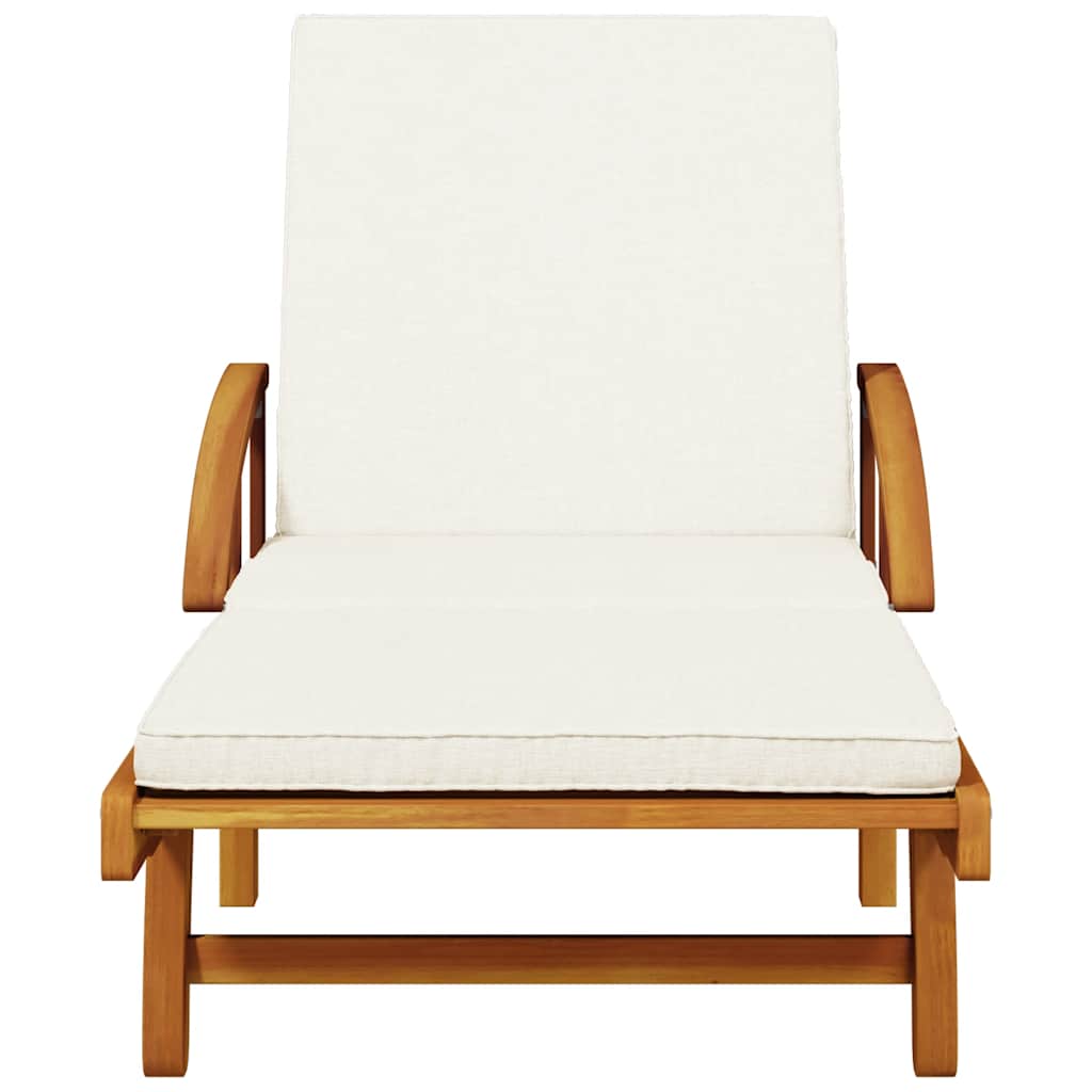 Sun Lounger with Cushion and Table Solid Wood Acacia