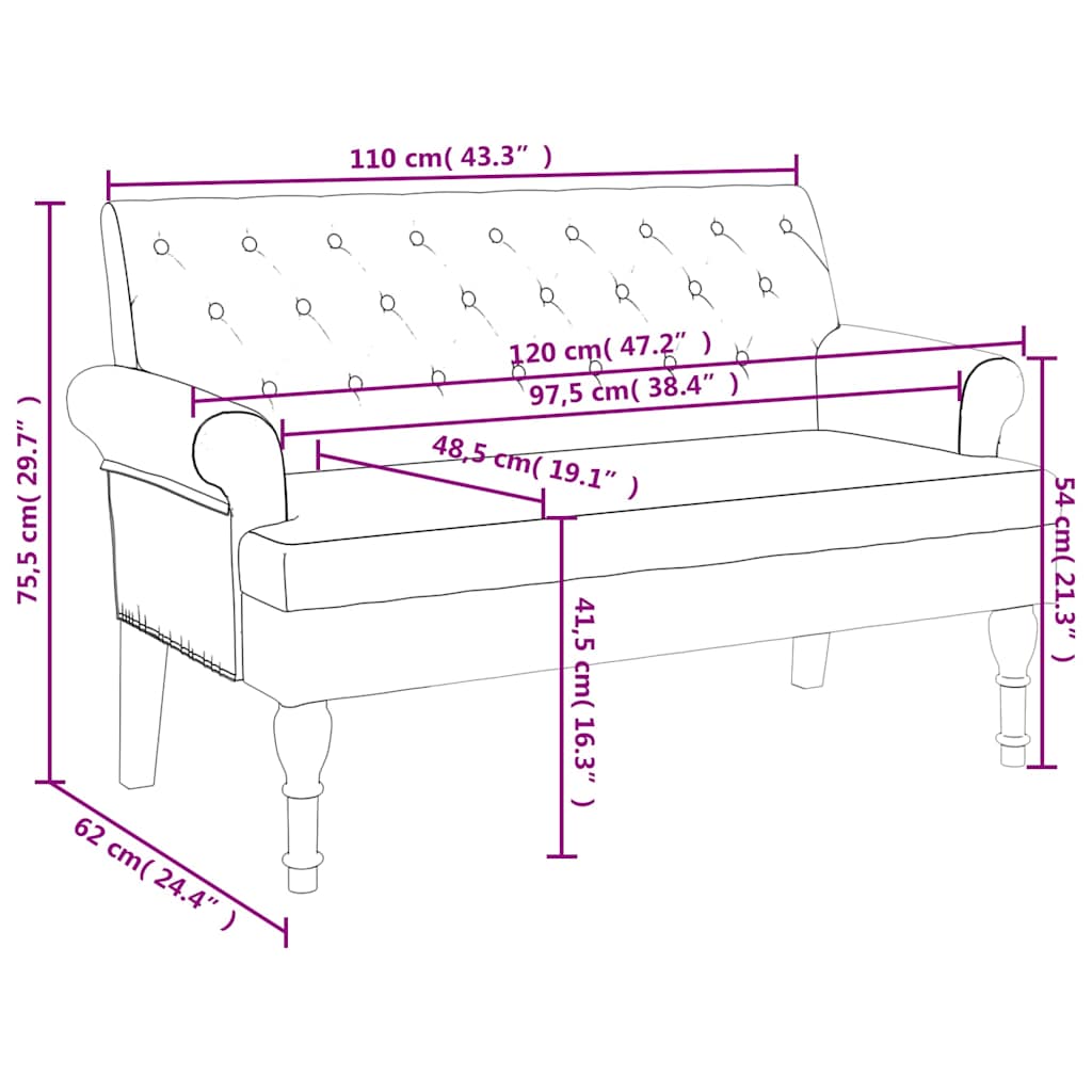 Bench with Backrest Light Grey 120x62x75.5 cm Fabric