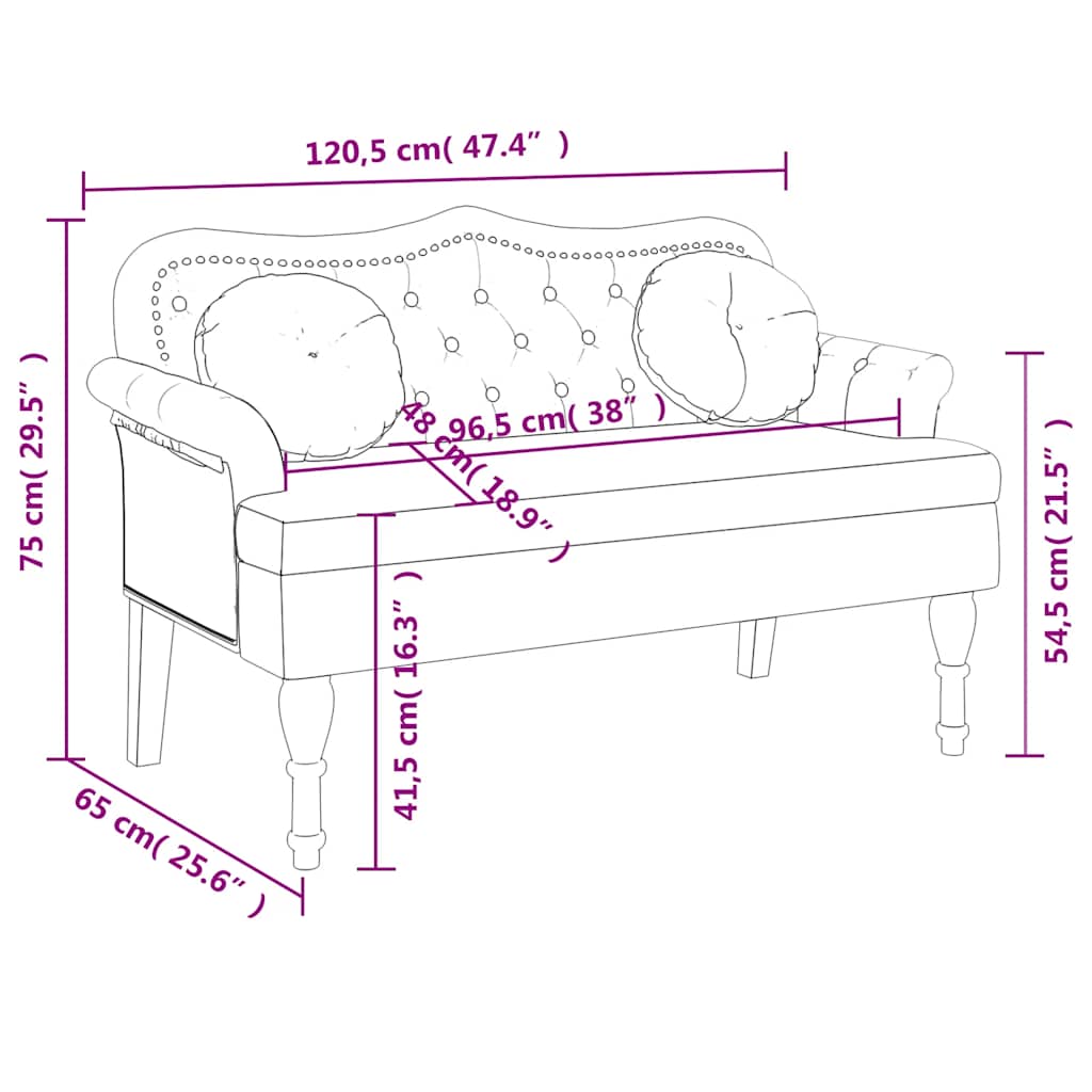 Bench with Cushions Cream 120.5x65x75 cm Velvet