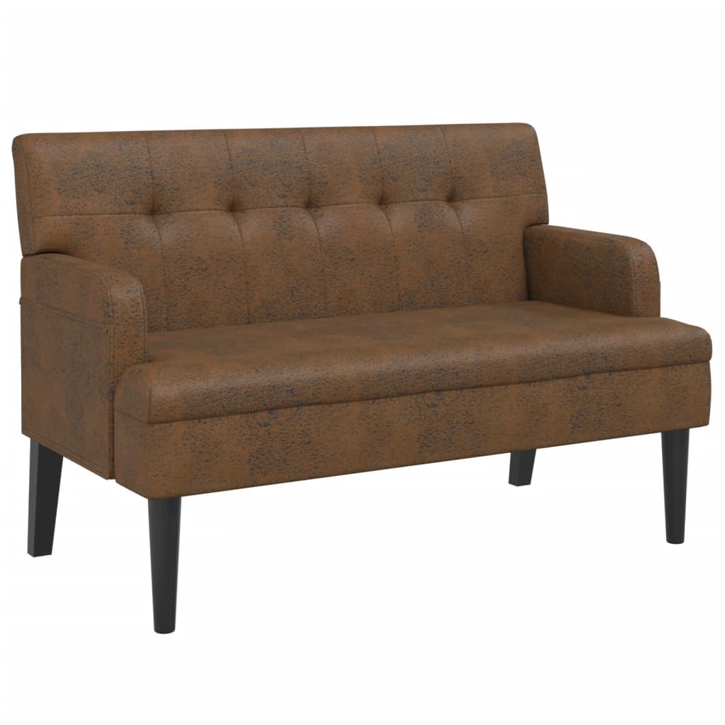 Bench with Backrest Brown 112x65.5x75 cm Faux Suede Leather