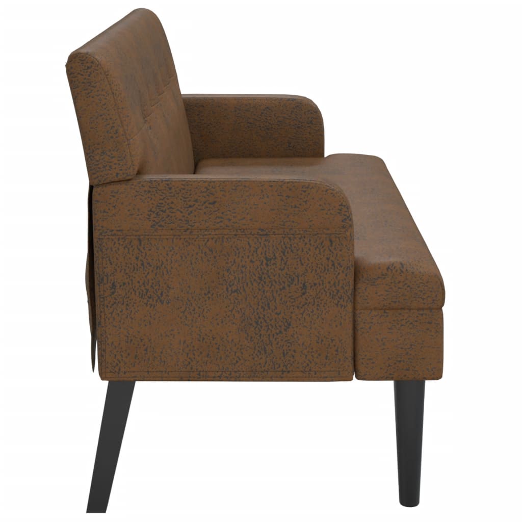 Bench with Backrest Brown 112x65.5x75 cm Faux Suede Leather