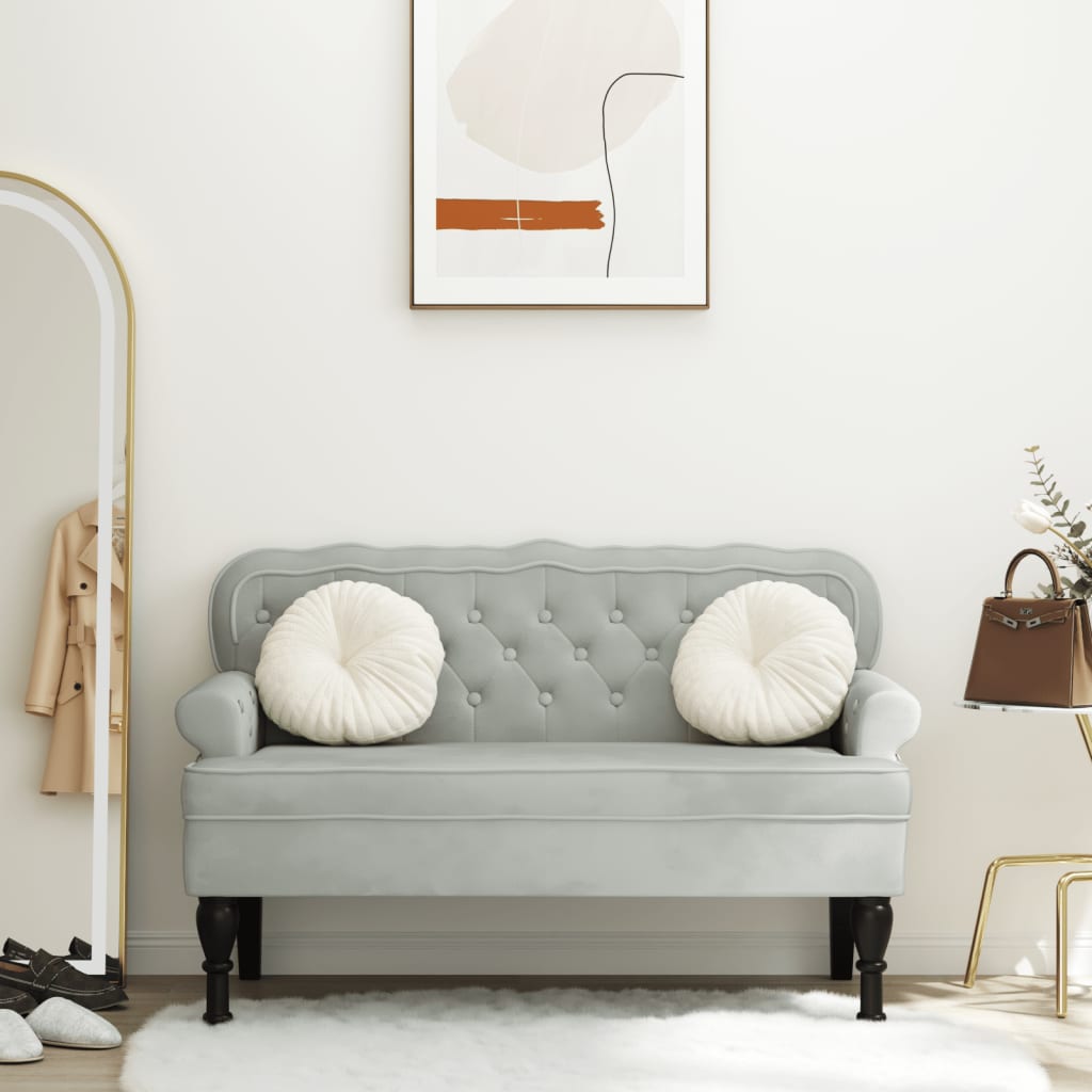 Bench with Backrest Light Grey 119.5x64.5x75 cm Velvet