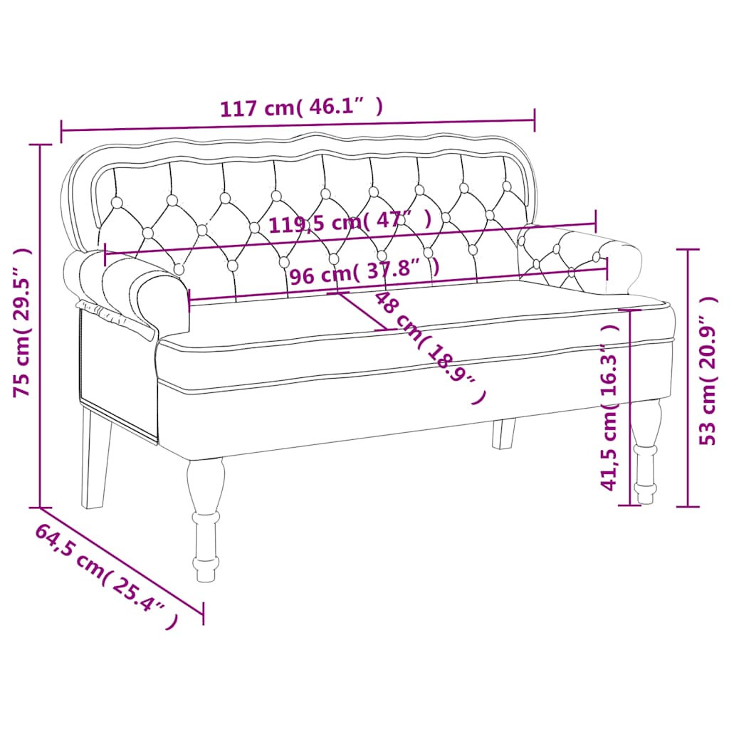 Bench with Backrest Cream 119.5x64.5x75 cm Velvet