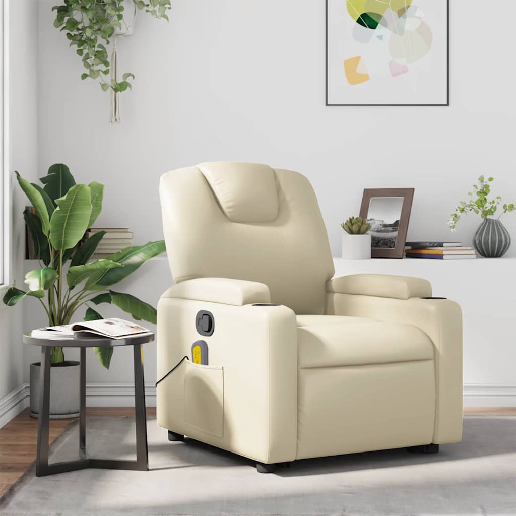 Massage Recliner Chair Cream Faux Leather