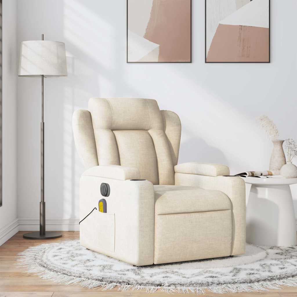 Massage Recliner Chair Cream Fabric
