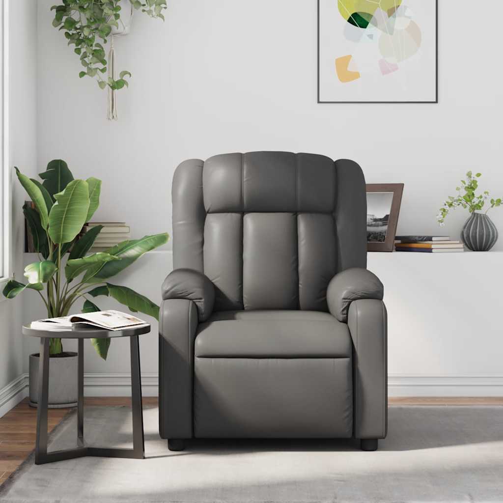 Massage Recliner Chair Grey Faux Leather