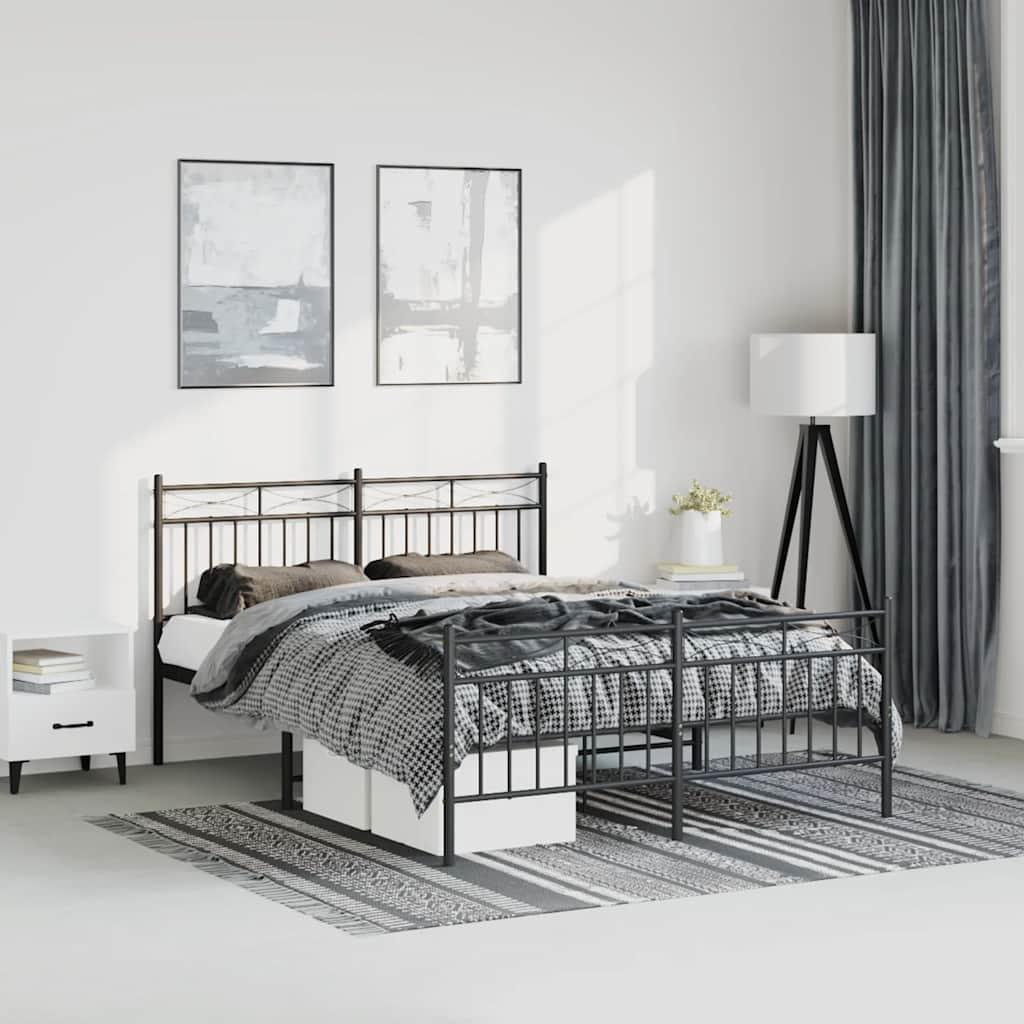 Metal Bed Frame without Mattress with Footboard Black 135x190 cm