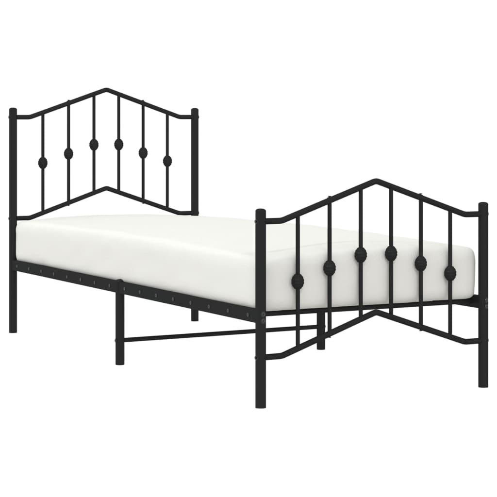 Metal Bed Frame without Mattress with Footboard Black 90x190 cm