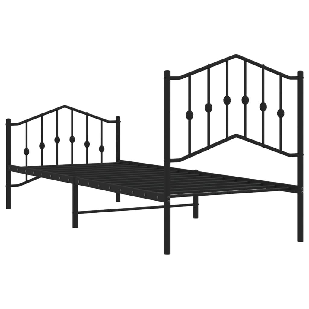 Metal Bed Frame without Mattress with Footboard Black 90x190 cm